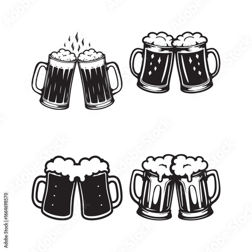 Black white silhouette two beer mugs