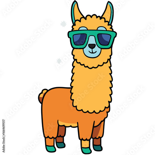 Cool Llama Wearing Sunglasses on a White Background