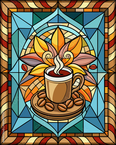 coffee , Stained Glass Style, 