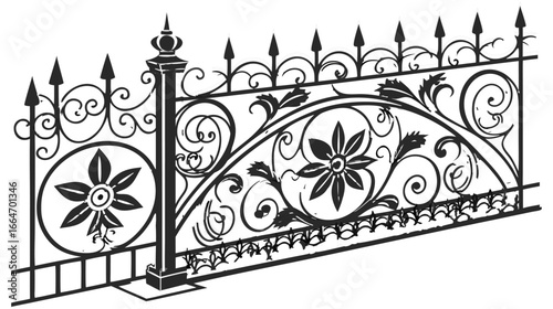 Ornate Wrought Iron Fence Design Floral Scrollwork and Elegant Details 