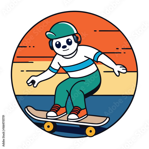 Skater boy rides a skateboard at sunset