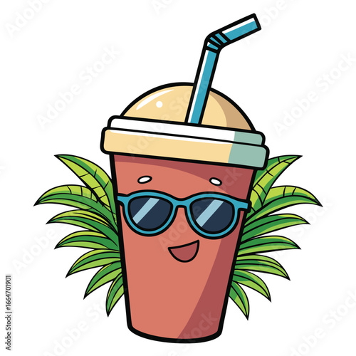 Cool Summer Drink with Tropical Leaves Sunglasses