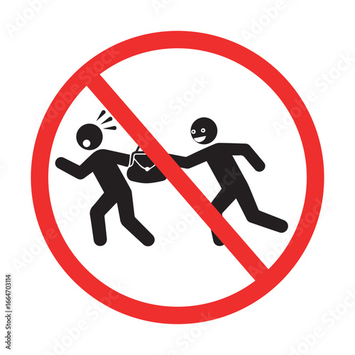 no purse snatching warning sign, prohibition symbol showing theft prevention and safety alert