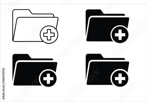 Set of folder icons with plus symbol for adding new content or creating files