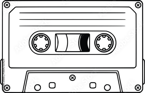 Retro Cassette Tape Icon – Vintage Audio Cassette Vector Isolated Outline