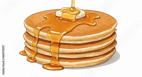 Stack of Pancakes with Butter and Syrup Dripping Down for a Delicious Breakfast Meal