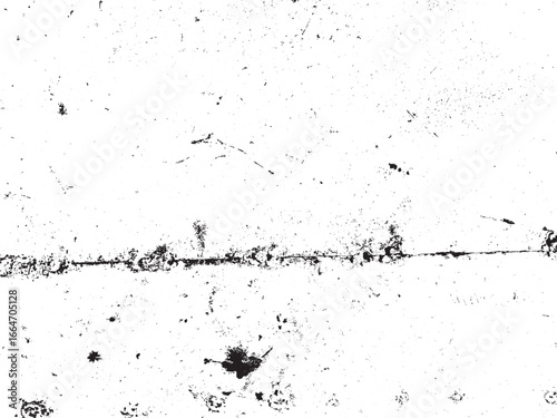 A high-contrast abstract image featuring a distressed texture on a white background. Black grunge elements create an aged and weathered appearance with unique details.