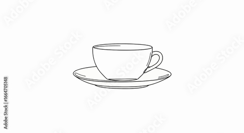 Simple line art illustration of a coffee cup and saucer on a white background