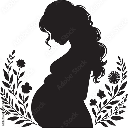 pregnant woman silhouette with flowers