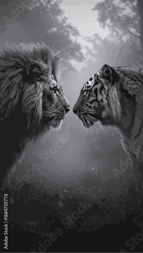 portrait of a lion & tiger