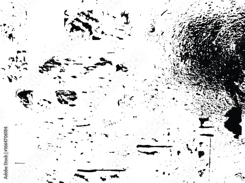 High-contrast black and white image showcasing a gritty, grunge texture. The rough, distressed pattern features splatters and imperfections, suggesting wear and age. 