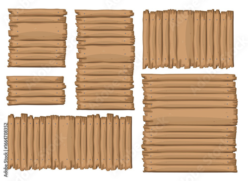 The image showcases cartoon wooden planks and fences. These elements are ideal for creating rustic or whimsical digital scenes or designs that want to portray a frontier environment.