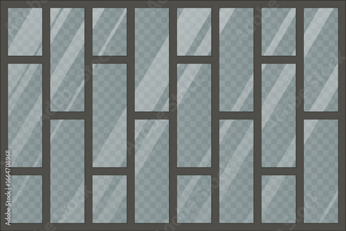 The image features a series of rectangular glass panes separated by a dark frame. This arrangement forms a modern grid pattern, offering privacy with a clean architectural aesthetic.