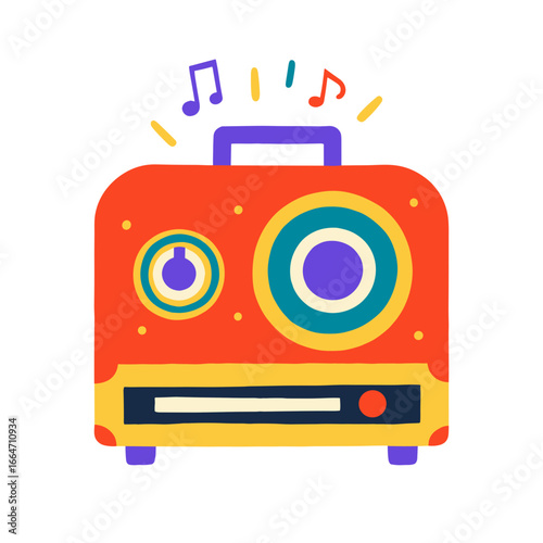 Colorful retro radio with musical notes and vibrant design  