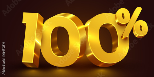 100 percent Off. 3d golden number 100. Sale banner. Vector illustration.