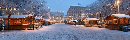 Winter Christmas Market at Helsinki’s Senate Square with Cathedral Glow