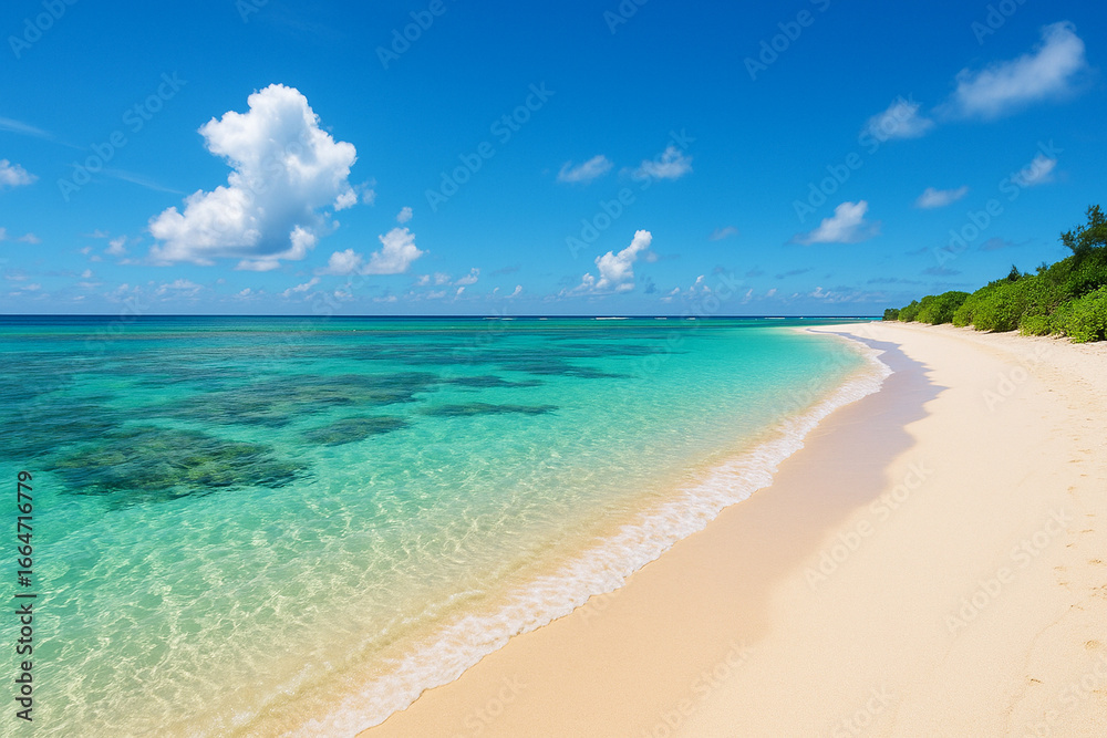 Obraz premium Tropical Okinawan beach with emerald green sea and white sand
