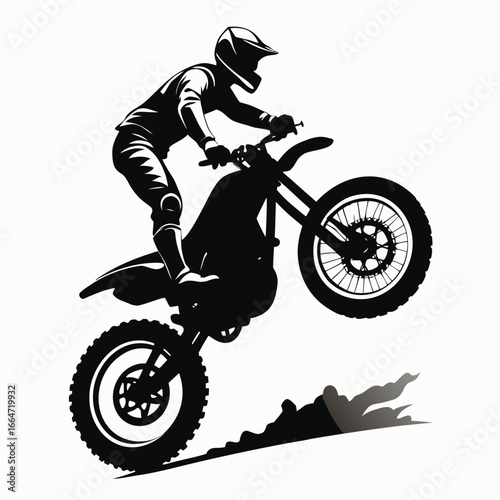 Dirt Bike Wheelie Silhouette Vector Illustration