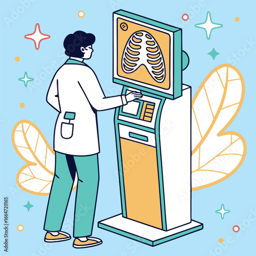 Doctor examining patients chest xray in modern medical center equipment