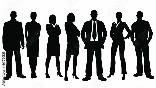 Silhouette of a diverse group of business professionals standing together in a professional setting shown here