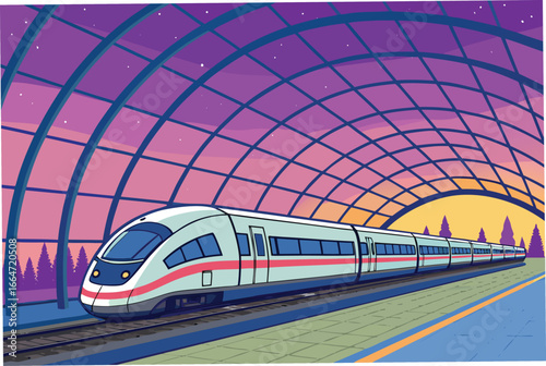 Sleek train at a modern, glass station.