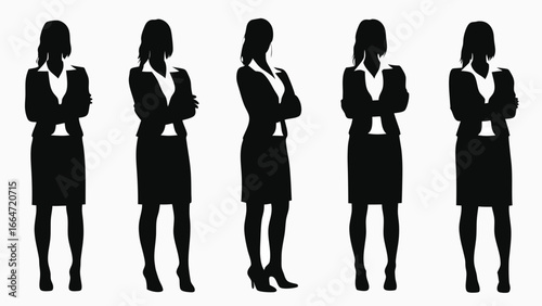Silhouettes of five businesswomen standing with arms crossed in a professional and confident manner