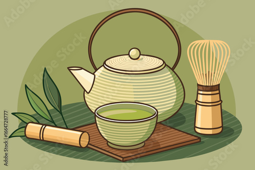 Serene Japanese tea ceremony with traditional matcha preparation.