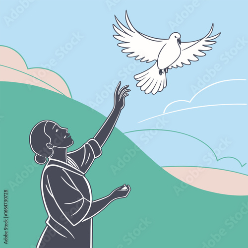Man releasing a white dove into the sky in a sign of peace and freedom