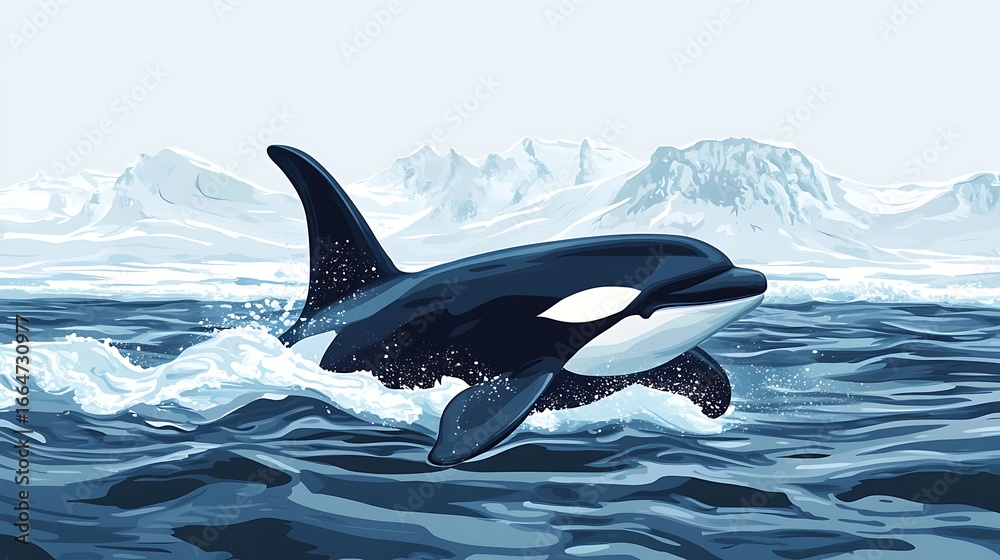 Fototapeta premium Orca leaping in icy waters (2)