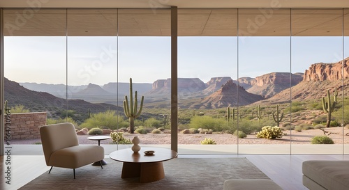 Luxury desert home with stunning mountain views, peaceful modern living space