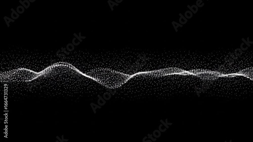White particle wave floating in a black space with scattered dots animation loop