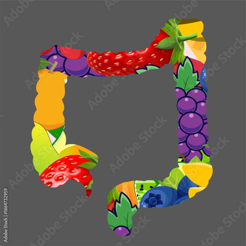 intestine made of fruits healthy intestine diet fibre rich foods for gut health concept.eps