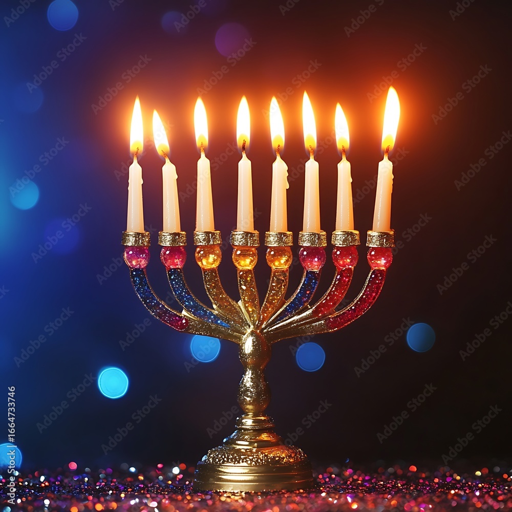 Fototapeta premium Menorah with lit candles (1)
