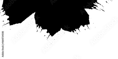 
Abstract monochrome artwork featuring a heavy black smear across the left side, gradually dispersing into fine textured lines and broken fragments on the right. The piece balances stark contrast with