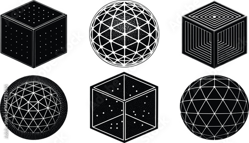 Abstract geometric shapes and forms in monochrome design