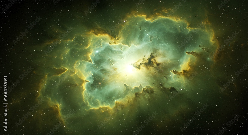 Fototapeta premium A stunning view of a distant nebula with bright stars and swirling clouds, showcasing the grandeur and mystery of the universe and its celestial wonders