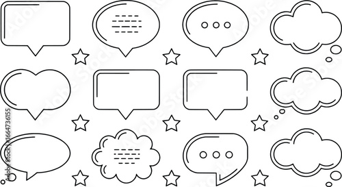 Collection of hand drawn speech bubbles and thought clouds with stars