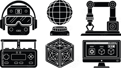 Collection of futuristic technology and gadgets icons