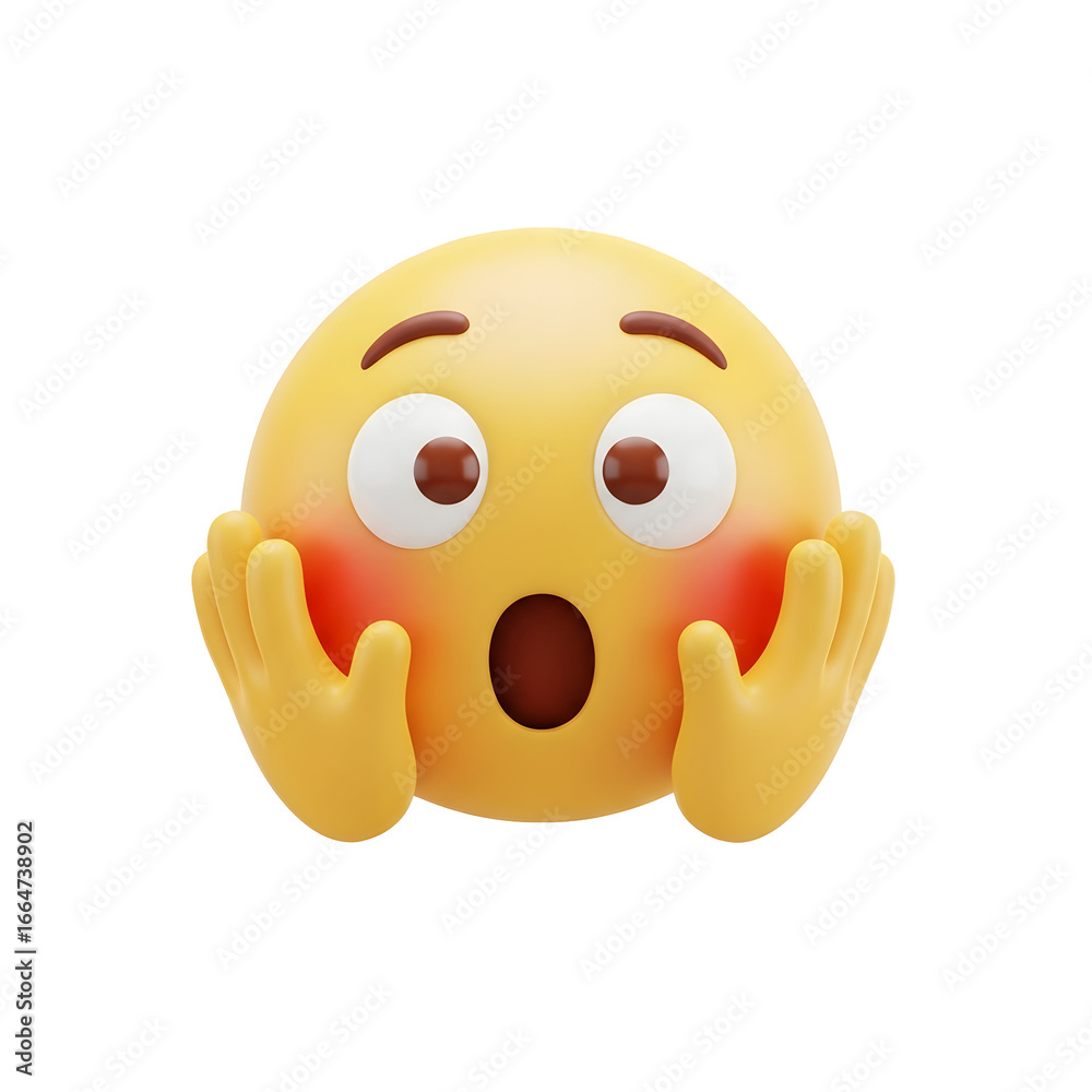 Fototapeta premium Stunning 3D emoji expressing surprise and shock with open mouth and hands, perfect for social media or advertising