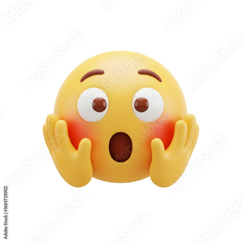 Stunning 3D emoji expressing surprise and shock with open mouth and hands, perfect for social media or advertising