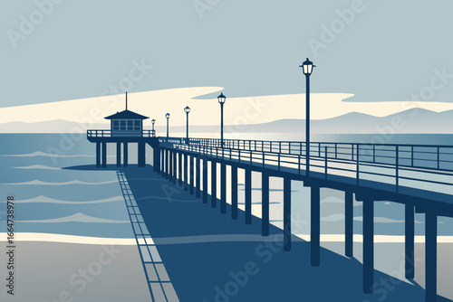 Minimalist pier perspective disappearing into distant fog.