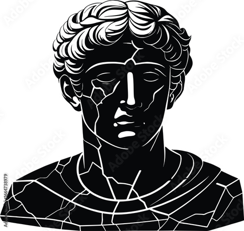 Monochromatic ancient greek sculpture bust of a young man