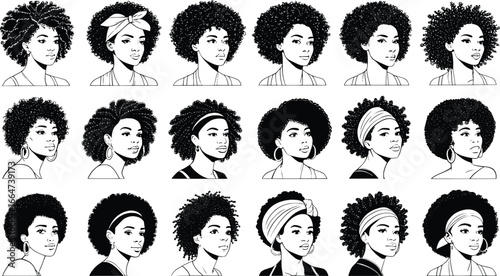 Diverse collection of black women s portraits with various hairstyles and headwraps