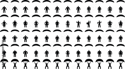 Seamless pattern of silhouetted parachutists descending