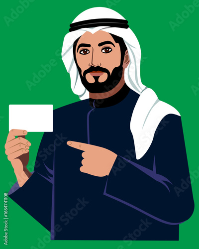 handsome arab man showing on giftcard