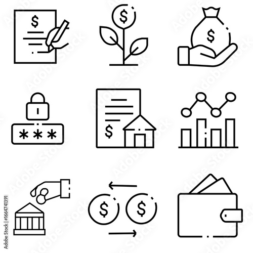 Economy Vector Icon Set | Adjustable Line Weight | Budget, profit, savings, investment, currency, banking, growth, finance, exchange, payment, chart, economy icons 
