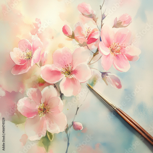 Painter using watercolor to create a soft floral painting, deep blending techniques, delicate and ethereal composition, peaceful and vibrant artistic expression, isolated stock photography concept. 