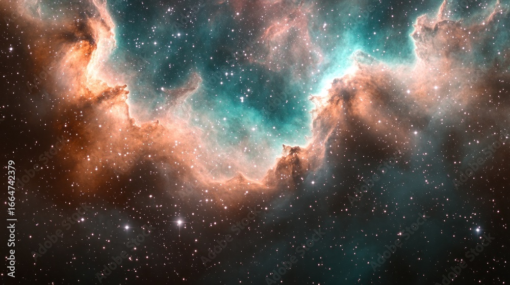 Fototapeta premium Vibrant nebulae swirl against a starry backdrop, showcasing cosmic beauty