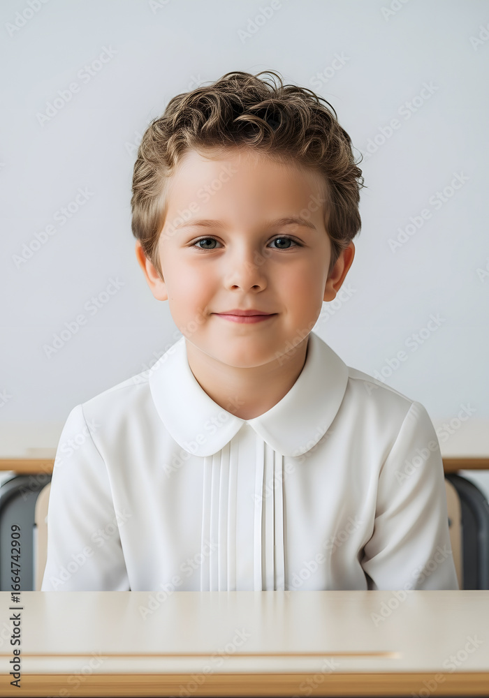 Fototapeta premium Young Boy in Suit at Desk