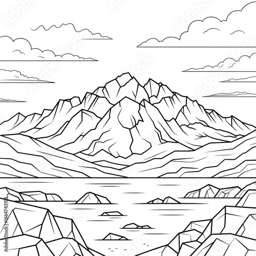 A black and white gorge illustration line art of a coloring page